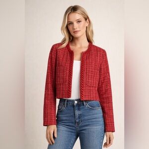 A peach pink tweed jacket